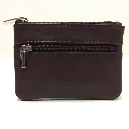 Monedero de Piel Classic con 2 Cremalleras color Coñac