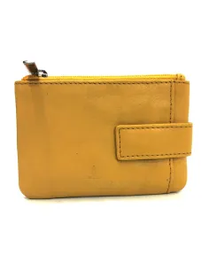 Monedero de Piel Classic con 2 Cremalleras y Trabilla Mostaza