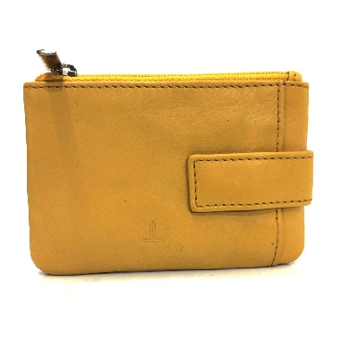 Monedero de Piel Classic con 2 Cremalleras y Trabilla Mostaza