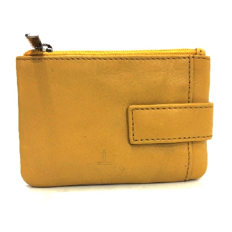 Monedero de Piel Classic con 2 Cremalleras y Trabilla Mostaza