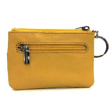 Monedero de Piel Classic con 2 Cremalleras y Trabilla Mostaza