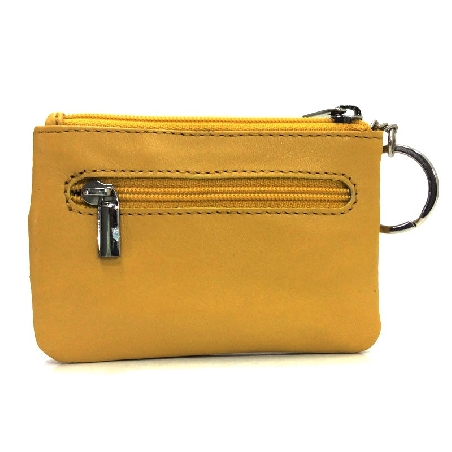 Monedero de Piel Classic con 2 Cremalleras y Trabilla Mostaza