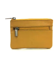 Monedero de Piel Classic con 2 Cremalleras color Mostaza