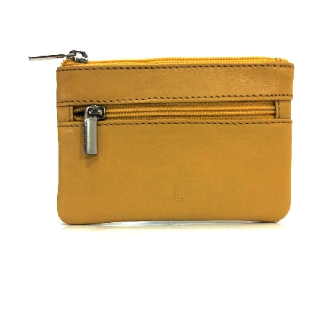 Monedero de Piel Classic con 2 Cremalleras color Mostaza