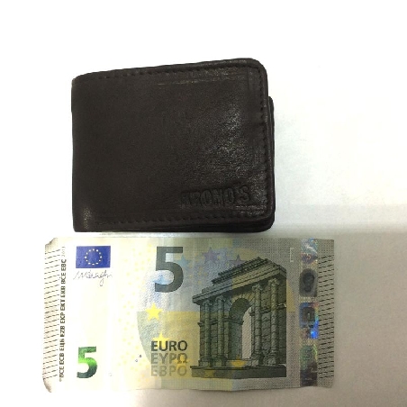 Super Mini Monedero Billetero de Piel Kronos en Marron