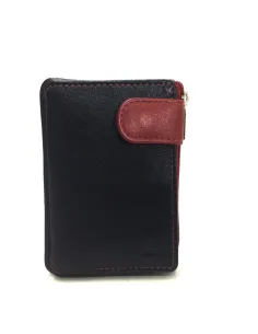 Monedero de Cremallera y Solapa Piel JL Negro con rojo