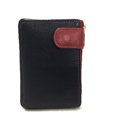 Monedero de Cremallera y Solapa Piel JL Negro con rojo