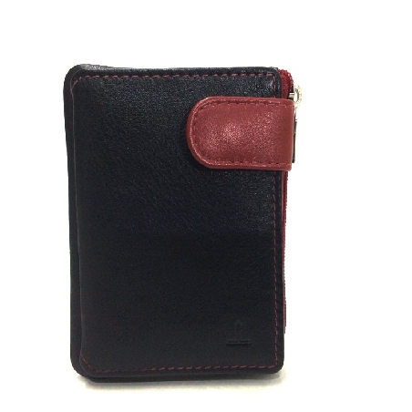 Monedero de Cremallera y Solapa Piel JL Negro con rojo
