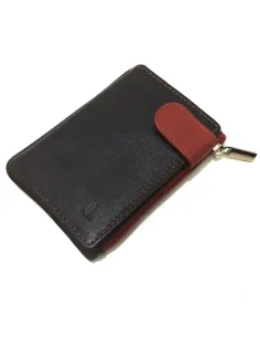 Monedero de Cremallera y Solapa Piel JL Negro con rojo 2