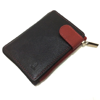 Monedero de Cremallera y Solapa Piel JL Negro con rojo