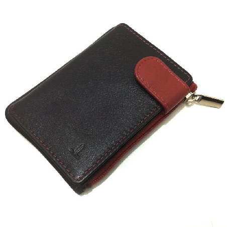 Monedero de Cremallera y Solapa Piel JL Negro con rojo