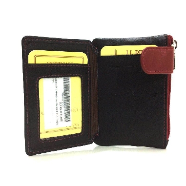 Monedero de Cremallera y Solapa Piel JL Negro con rojo