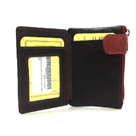 Monedero de Cremallera y Solapa Piel JL Negro con rojo
