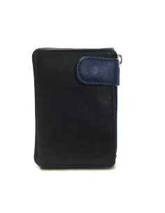 Monedero de Cremallera y Solapa Piel JL Negro con Azul