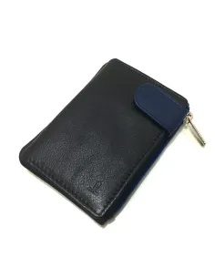 Monedero de Cremallera y Solapa Piel JL Negro con Azul 2