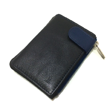 Monedero de Cremallera y Solapa Piel JL Negro con Azul