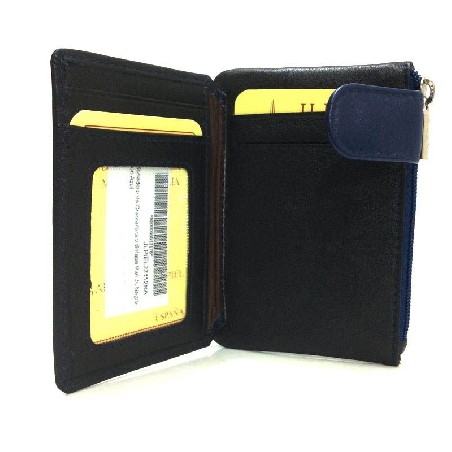Monedero de Cremallera y Solapa Piel JL Negro con Azul