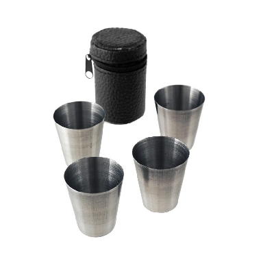 Estuche con cuatro Vasos tipo Chupito Metálicos