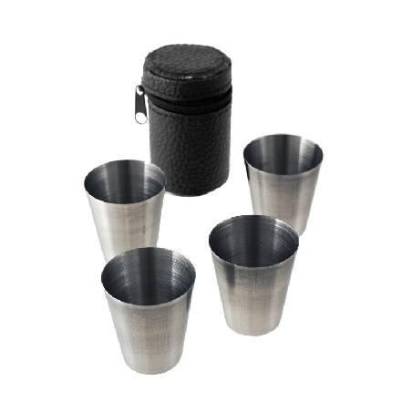 Estuche con cuatro Vasos tipo Chupito Metálicos