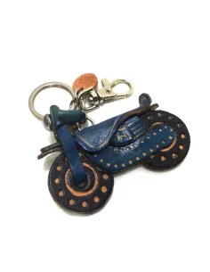 Llavero de Piel Artesanal Vehículos Moto Azul