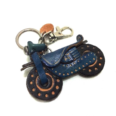 Llavero de Piel Artesanal Vehículos Moto Azul