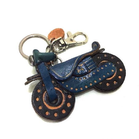 Llavero de Piel Artesanal Vehículos Moto Azul