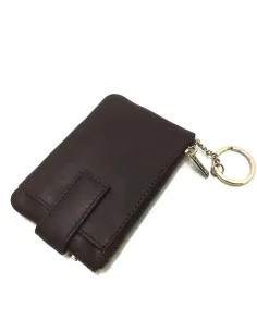 Monedero de Piel Classic con 2 Cremalleras y Trabilla en Marron