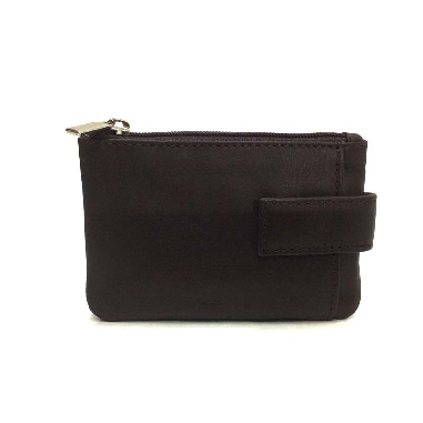 Monedero de Piel Classic con 2 Cremalleras y Trabilla en Marron