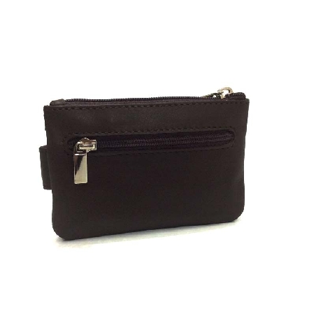 Monedero de Piel Classic con 2 Cremalleras y Trabilla en Marron