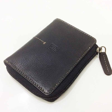Cartera para hombre de piel Palma con cierre de cremallera Negra