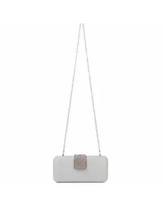 Bolso De Fiesta Plata con Solapa de Botón y Piedrecitas Decorativas