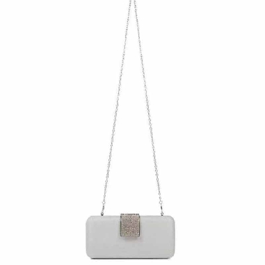 Bolso De Fiesta Plata con Solapa de Botón y Piedrecitas Decorativas