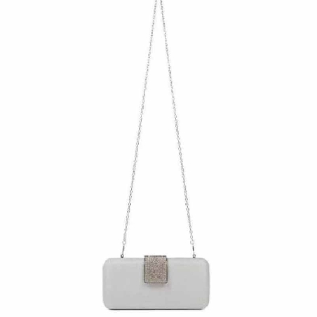 Bolso De Fiesta Plata con Solapa de Botón y Piedrecitas Decorativas