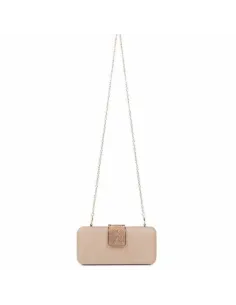 Bolso De Fiesta Oro con Solapa de Botón y Piedrecitas Decorativas