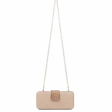 Bolso De Fiesta Oro con Solapa de Botón y Piedrecitas Decorativas