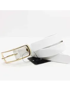 Cinturon Blanco para mujer en Piel Hebilla dorada