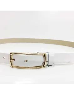 Cinturon Blanco para mujer en Piel Hebilla dorada 2