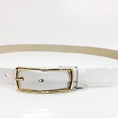 Cinturon Blanco para mujer en Piel Hebilla dorada