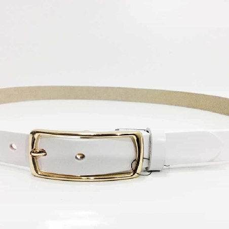 Cinturon Blanco para mujer en Piel Hebilla dorada
