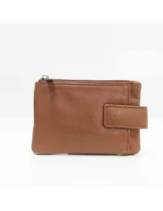 Monedero de Piel Classic con 2 Cremalleras y Trabilla en Cuero