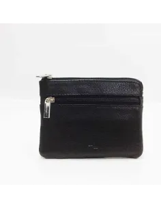 Monedero de Piel Classic con 3 Cremalleras Negro