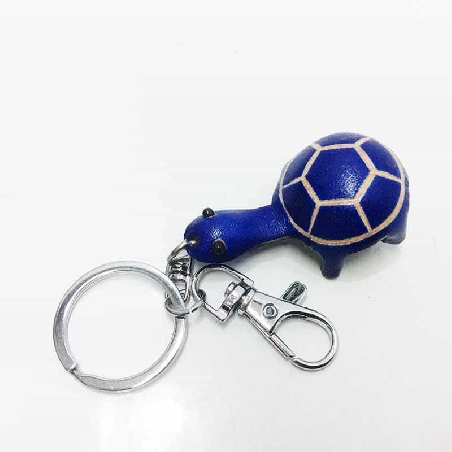 Llavero de Piel Artesanal Animal Tortuga Azul