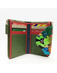 Mini Monedero billetero de Gatos New en color Verde Piel 2