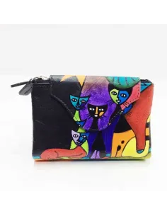 Mini Monedero billetero de Gatos New en color Negro Piel