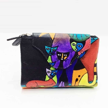 Mini Monedero billetero de Gatos New en color Negro Piel