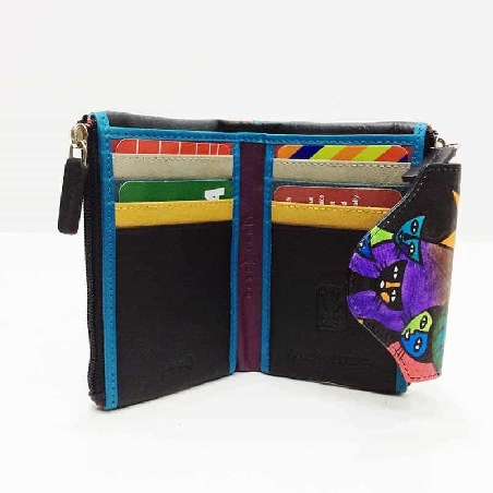 Mini Monedero billetero de Gatos New en color Negro Piel