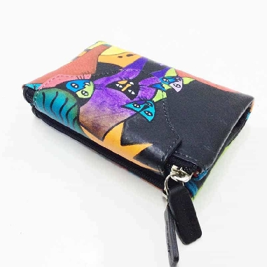 Mini Monedero billetero de Gatos New en color Negro Piel