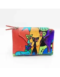 Mini Monedero billetero de Gatos New en color Rojo Piel