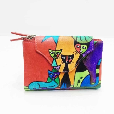 Mini Monedero billetero de Gatos New en color Rojo Piel