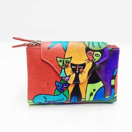 Mini Monedero billetero de Gatos New en color Rojo Piel